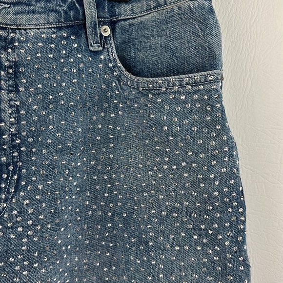 Good American High Waisted Wide Leg Cropped Sequin Denim Jeans - Picture 3 of 11